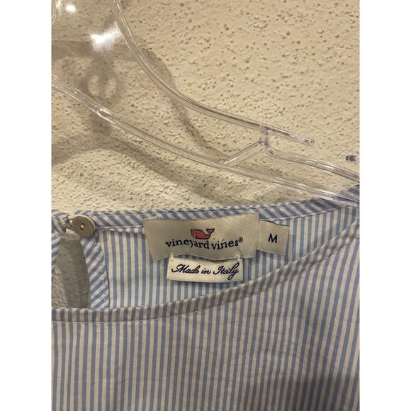 Vineyard Vines Shirt Womens Medium Blue Stripe Flutter Sleeve Made In Italy - Picture 3 of 5